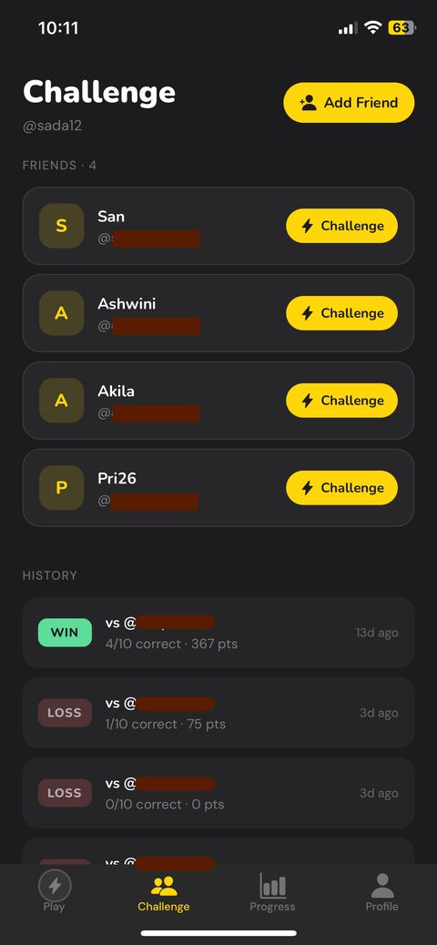 Progress screen